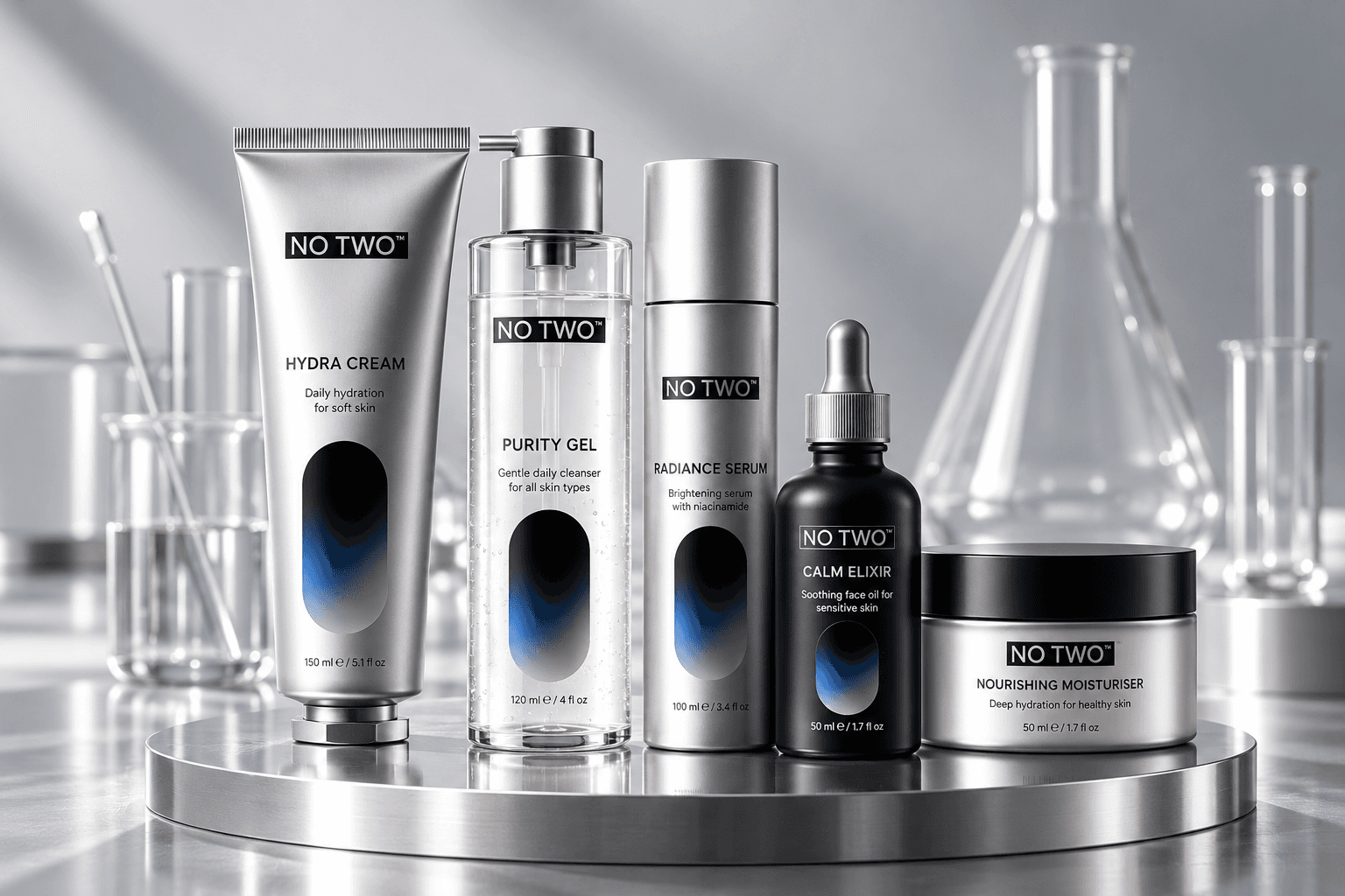 NO TWO skincare ritual styled with a calm, minimal feel